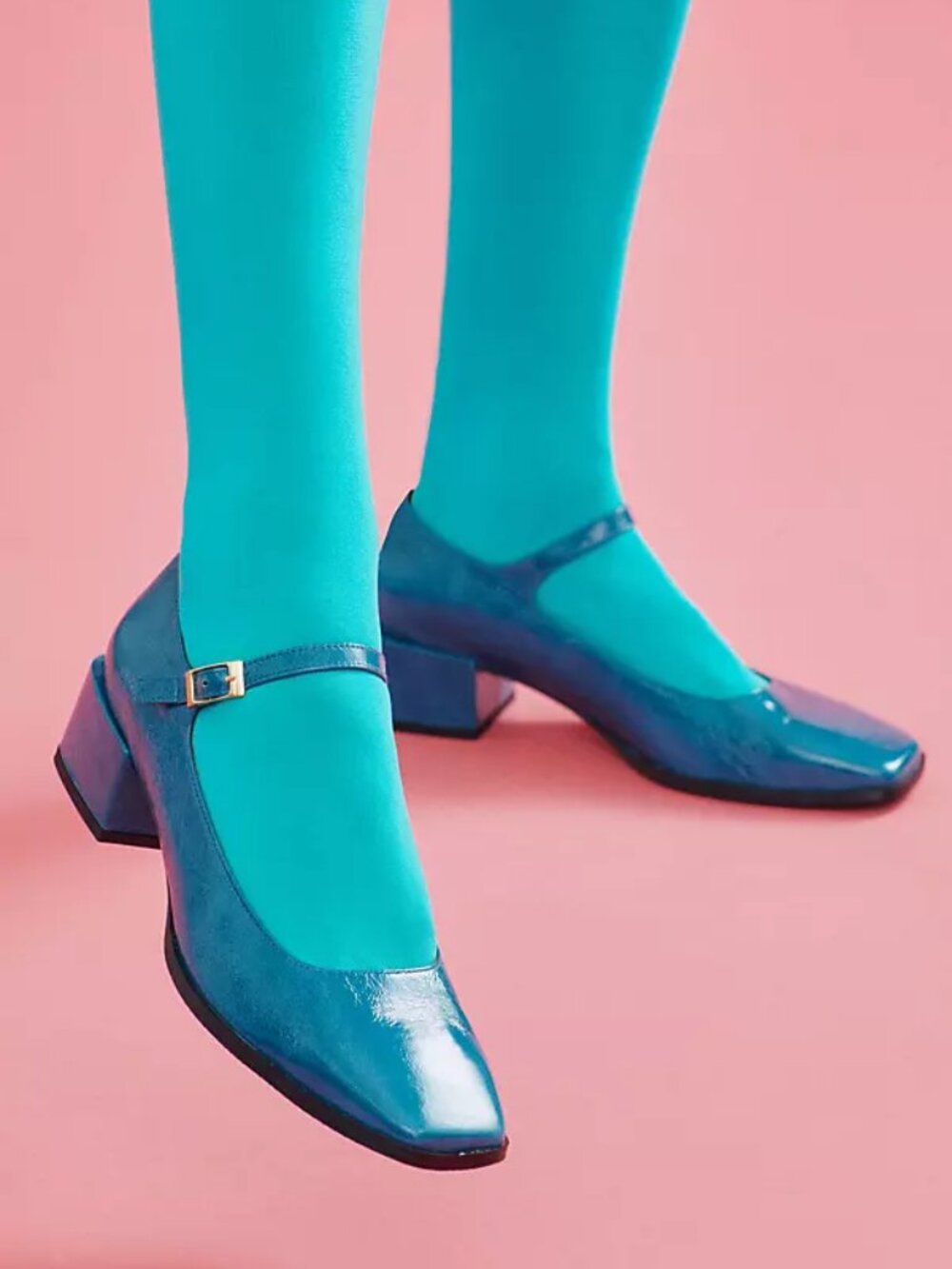 NEW Anthropologie Ainsley Mary Jane Block Heels Size 37 Maeve US 6.5 Turquoise